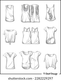 women top tshirt design fashion sketch,girl top
