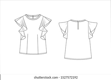 Women top,t-shirt, blouse with braided details in vector set