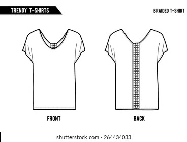 Women top,t-shirt with braided details in vector.