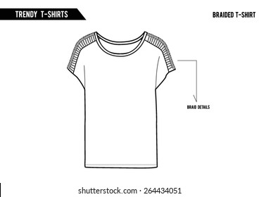 Women top,t-shirt with braided details in vector.