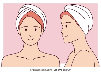 Women with towels on their heads, enjoying a spa day together and taking care of their skin.