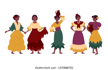 Women in traditional national dresses, festive clothes