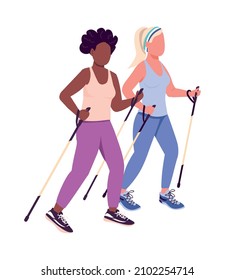 Women training outdoor semi flat color vector characters. Active figures. Full body people on white. Training together isolated modern cartoon style illustration for graphic design and animation