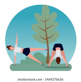 women training yoga meditation posture