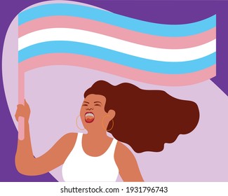 Women with a transgender flag. Vector.Flat illlustration. 