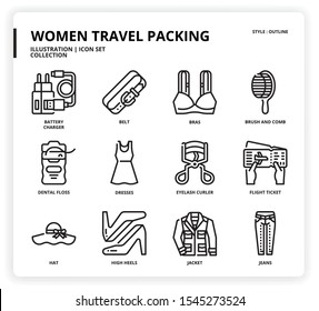 Women Travel Packing icon set