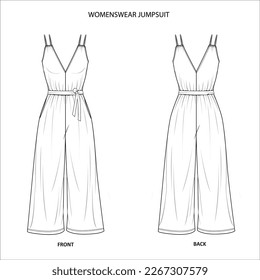 Women Trendy Jumpsuit Front and Back Sketch