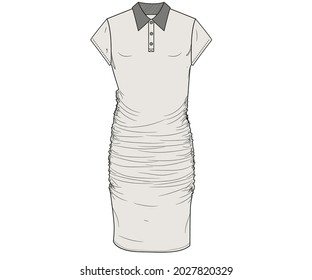 Women trendy long polo shirt flat design. Short sleeve shirts vector sketch for ladies and girls. 