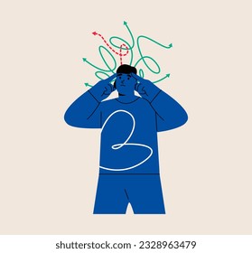 Women trying to make choice between different ways to solve problem. Person looking for best solution to problem. Uncertainty concept. Colorful vector illustration

