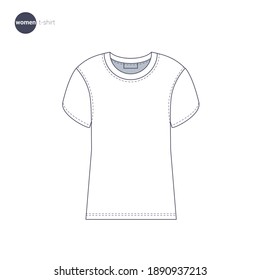Women t-shirt. Clothes icons, thin line style. Retail online store catalog sections signs and objects. Vector collection.