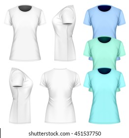 Women t-shirt short sleeve. Fully editable handmade mesh. Vector illustration.