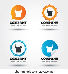 Women T-shirt sign icon. Intimates and sleeps symbol. Business abstract circle logos. Icon in speech bubble, wreath. Vector