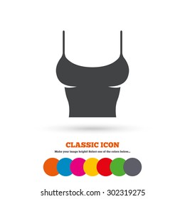 Women T-shirt sign icon. Intimates and sleeps symbol. Classic flat icon. Colored circles. Vector