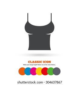 Women T-shirt sign icon. Intimates and sleeps symbol. Classic flat icon. Colored circles. Vector
