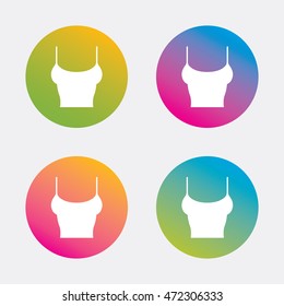 Women T-shirt sign icon. Intimates and sleeps symbol. Gradient flat buttons with icon. Modern design. Vector