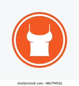 Women T-shirt sign icon. Intimates and sleeps symbol. Graphic design element. Flat women t-shirt symbol on the round button. Vector