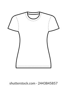 tabla de tallas de camisetas para mujer. Icono de contorno vectorial aislado sobre fondo blanco.