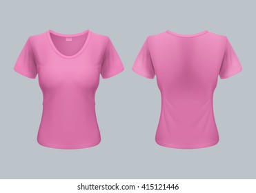 Women T-Shirt Template Back and Front Views in Pink