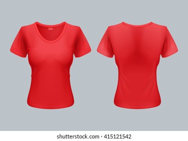 Women T-Shirt Template Back and Front Views in Red