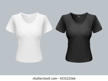 Women T-Shirt Template Back and Front Views in Black and White