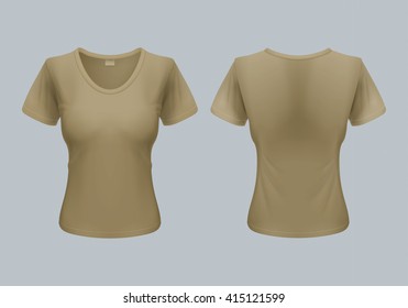 Women T-Shirt Template Back and Front Views in Olive Color