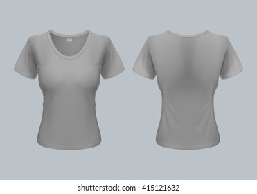 Women T-Shirt Template Back and Front Views in Gray