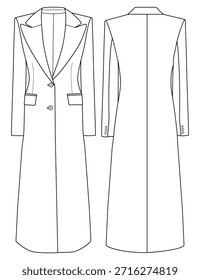 Mujeres Dos Botones Largo Abrigo Sastre Vista Frontal y Trasera Ilustración vectorial Plana