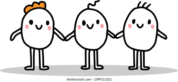 Women and two men hand drawn vector illustration. Type of family relations. Cartoon minimalism style