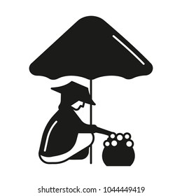 Women with umbrella silhouette icon. Thailand woman with food vector illustration isolated on white background. Element Thailand culture and traditions.