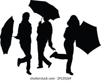 women with umbrellas silhouette - vector