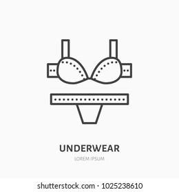 Women underwear flat line icon, bra and underpants. Swimsuit store sign. Thin linear logo for clothing shop.