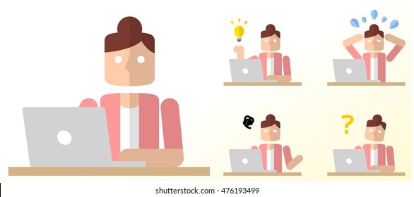 Women use a personal computer: pose set