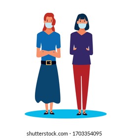 women using face masks for covid19 characters vector illustration design