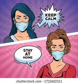 women using face masks for covid19 saying messages vector illustration design