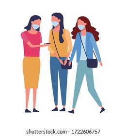 women using face masks for covid19 vector illustration design