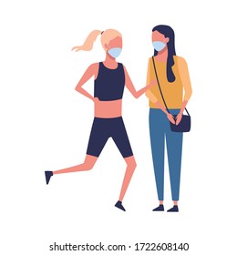 women using face masks for covid19 vector illustration design