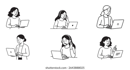 Women using laptops and headsets for digital communication and support