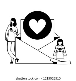 women using mobile email message love