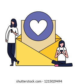 women using mobile email message love