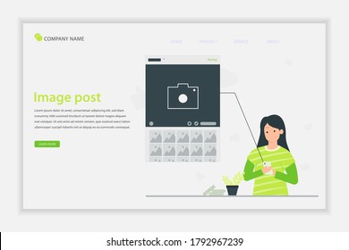 Women using social media to post their images isolated on black background. Social media addiction vector concept. can use for, landing page, template, web, homepage, poster.