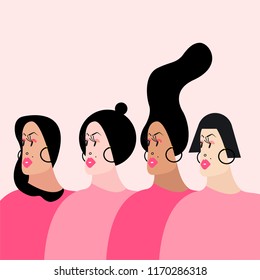 Women with various hairstyles vector illustration