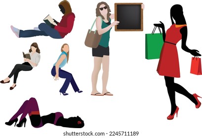 women in various positions and attitudes-