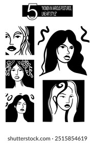 Women in various postures, line art style represents beauty, femininity, and lifestyle. V1