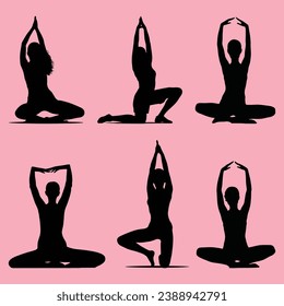 Women various Yoga Poses Silhouette Set