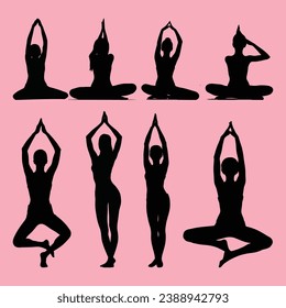 Women various Yoga Poses Silhouette Set