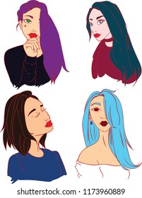 Women Vector. Cartoon graphic illustration. Storyboard women portrait