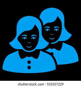 Women vector icon. Flat blue symbol. Pictogram is isolated on a black background. Designed for web and software interfaces.