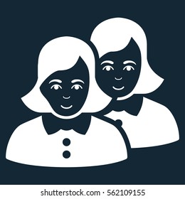 Women vector icon. Flat white symbol. Pictogram is isolated on a dark blue background. Designed for web and software interfaces.