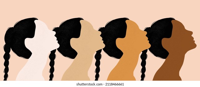 Women Vector Illustration Strong Women Standing Together Brave Girls Support Each Other Feminist Movement. Sisterhood 