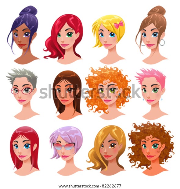 Women Vector Isolated Characters Hair Eyes Stock Vector (Royalty Free ...